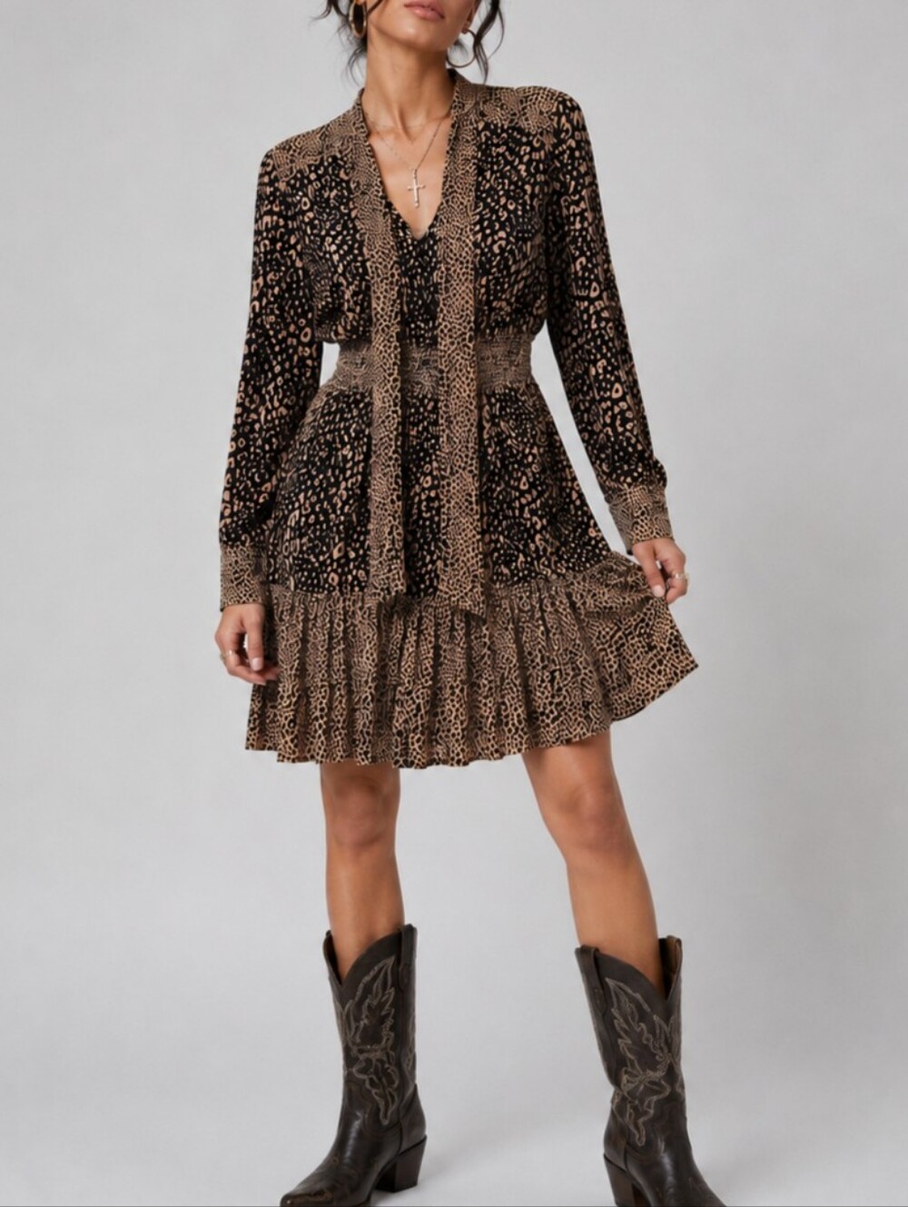 ZARA Leopard Mini Dress M Western Boho Grunge Indie Sleaze Rocker Animal Print